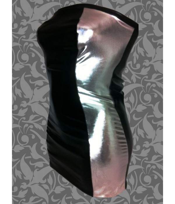 Leder-Optik Große Größen BANDEAU-Kleid schwarz silber