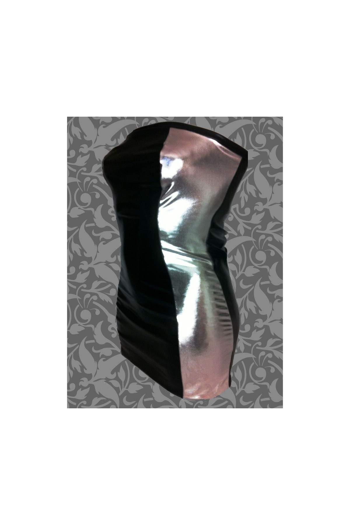 Extravagantes Leder-Optik Große Größen BANDEAU-Kleid schwarz silber - Rabatt
