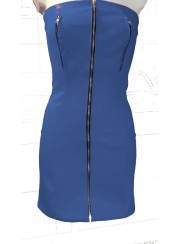 Nipple free soft leather dress blue with zippers - 