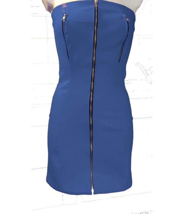 Schnäppchen 5 % Rabatt Nippelfrei Softleder Kleid blau mit Reißvers... - Jetzt noch mehr sparen