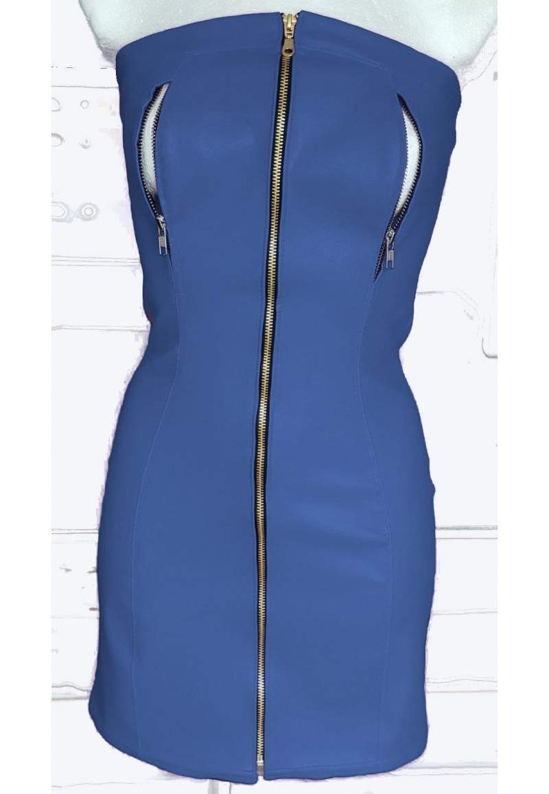 blue soft leather dress open top oversize produced in Germany -