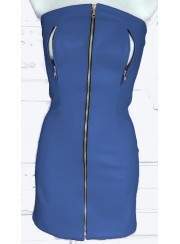 Extravagantes Nippelfrei Softleder Kleid blau mit Reißverschlüssen - Rabatt