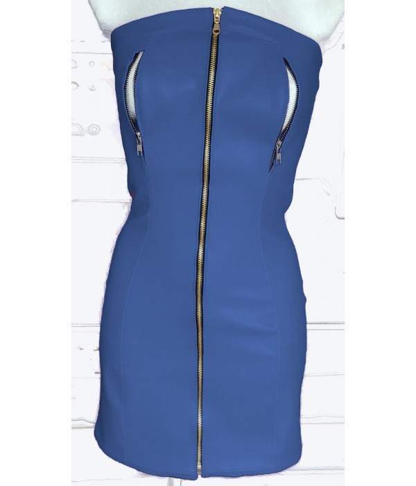 bargain Nipple-free soft leather dress blue with zippers - Jetzt noch mehr sparen