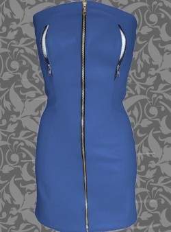 Nippelfrei Softleder Kleid blau mit Reißverschlüssen