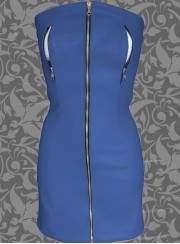 Nippelfrei Softleder Kleid blau mit Reißverschlüssen - 