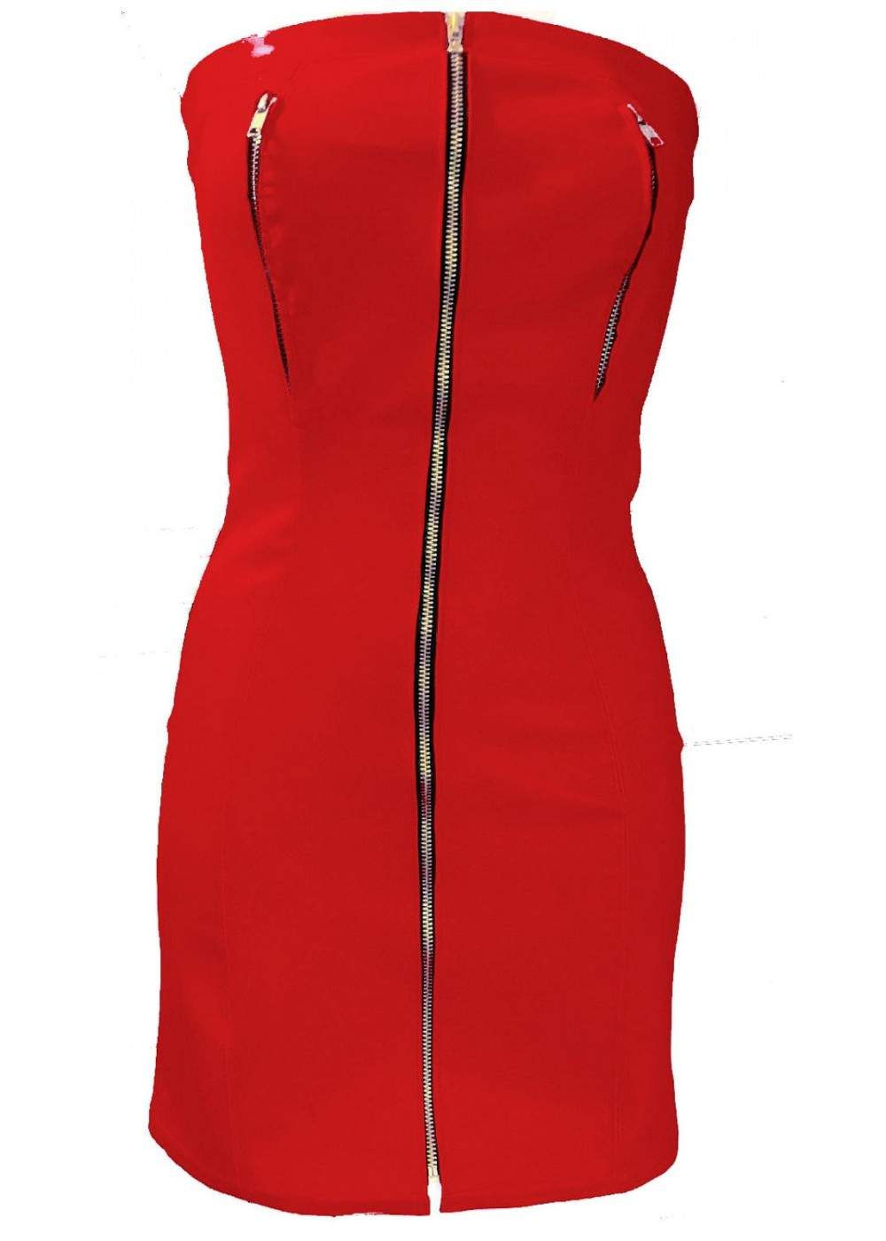 Red leather dress nipple-free with zippers - Rabatt