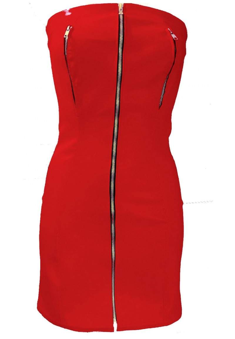 Red faux leather dress open top oversize produced in Germany -