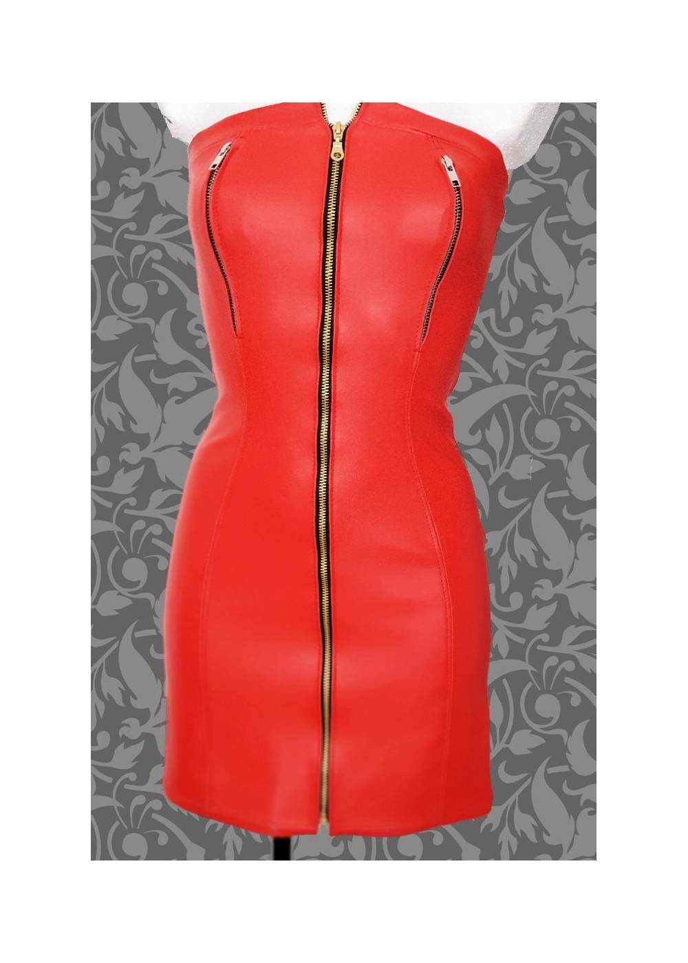 Red leather dress nipple-free with zippers