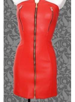 Red leather dress nipple-free with zippers