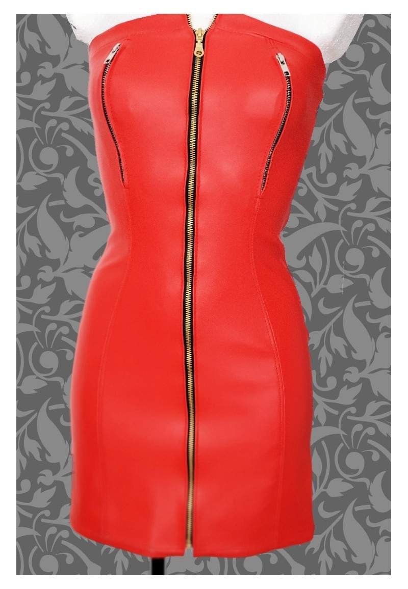 Red faux leather dress open top oversize produced in Germany -