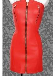 Red leather dress nipple-free with zippers - Deutsche Produktion