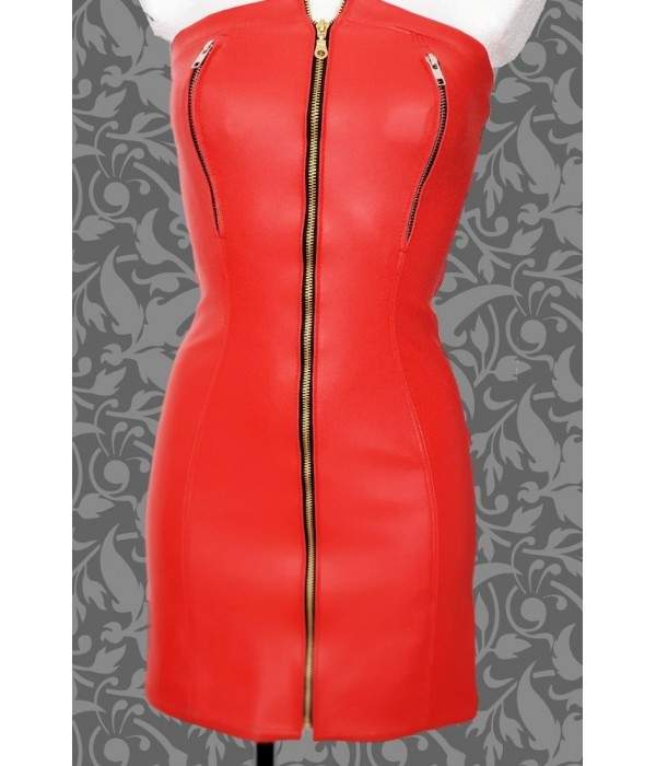 Red leather dress nipple free with zippers