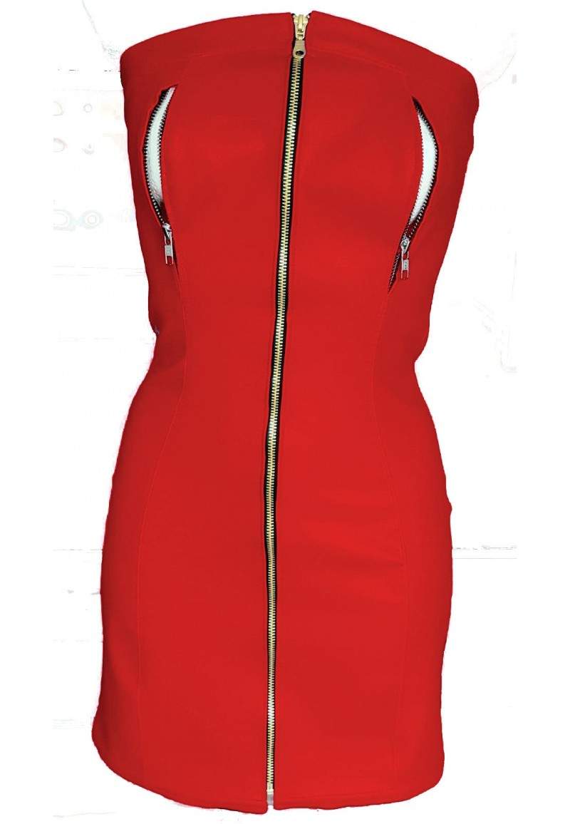 Red faux leather dress open top oversize produced in Germany -