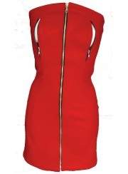 Red leather dress nipple-free with zippers - 