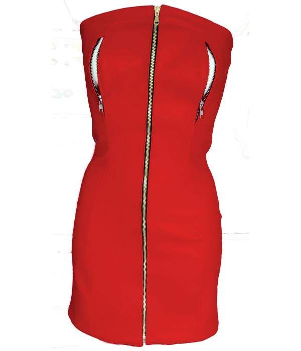 Schnäppchen 5 % Rabatt Rotes Lederkleid Nippelfrei mit Reißverschlü... - Jetzt noch mehr sparen