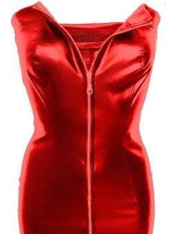 Vestido erótico de piel sintética rojo tallas 32 - 48