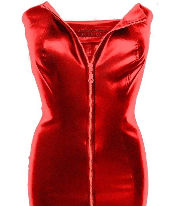 Weiches erotisches Kunstleder Kleid rot Größen 32 - 48