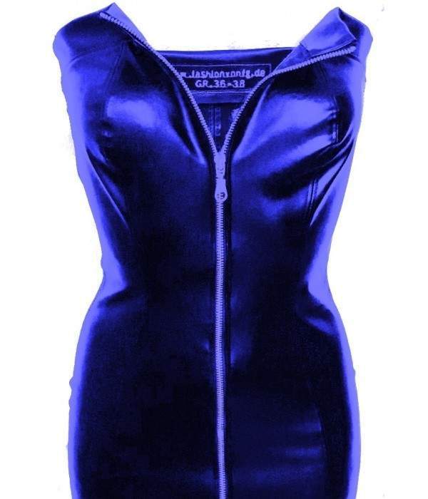 Weiches big size Kunstleder-Kleid blau