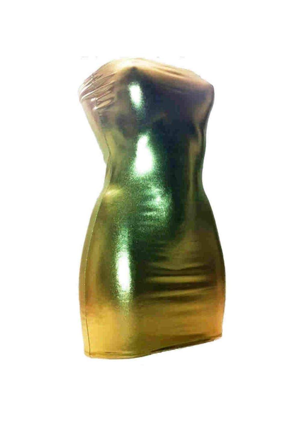 FGirth Leder-Optik Goldenes Wetlook Bandeau Kleid - 