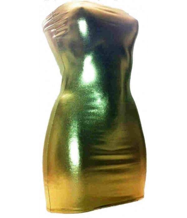 Leather Look Golden Wetlook Bandeau Dress