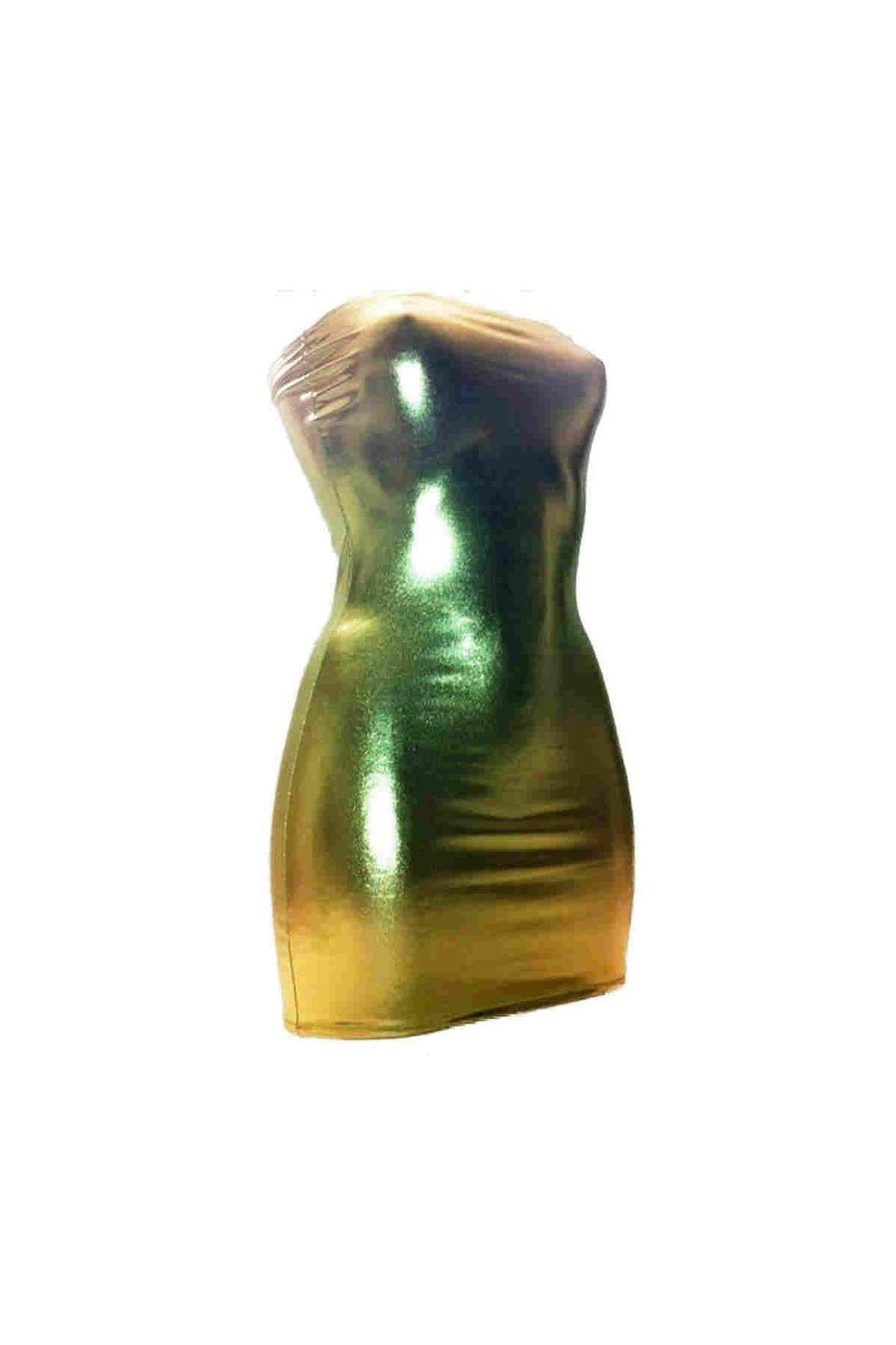 Extravagantes Leder-Optik Goldenes Wetlook Bandeau Kleid - Rabatt
