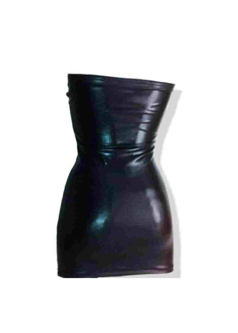 Leather-look bandeau mini dress black - Rabatt