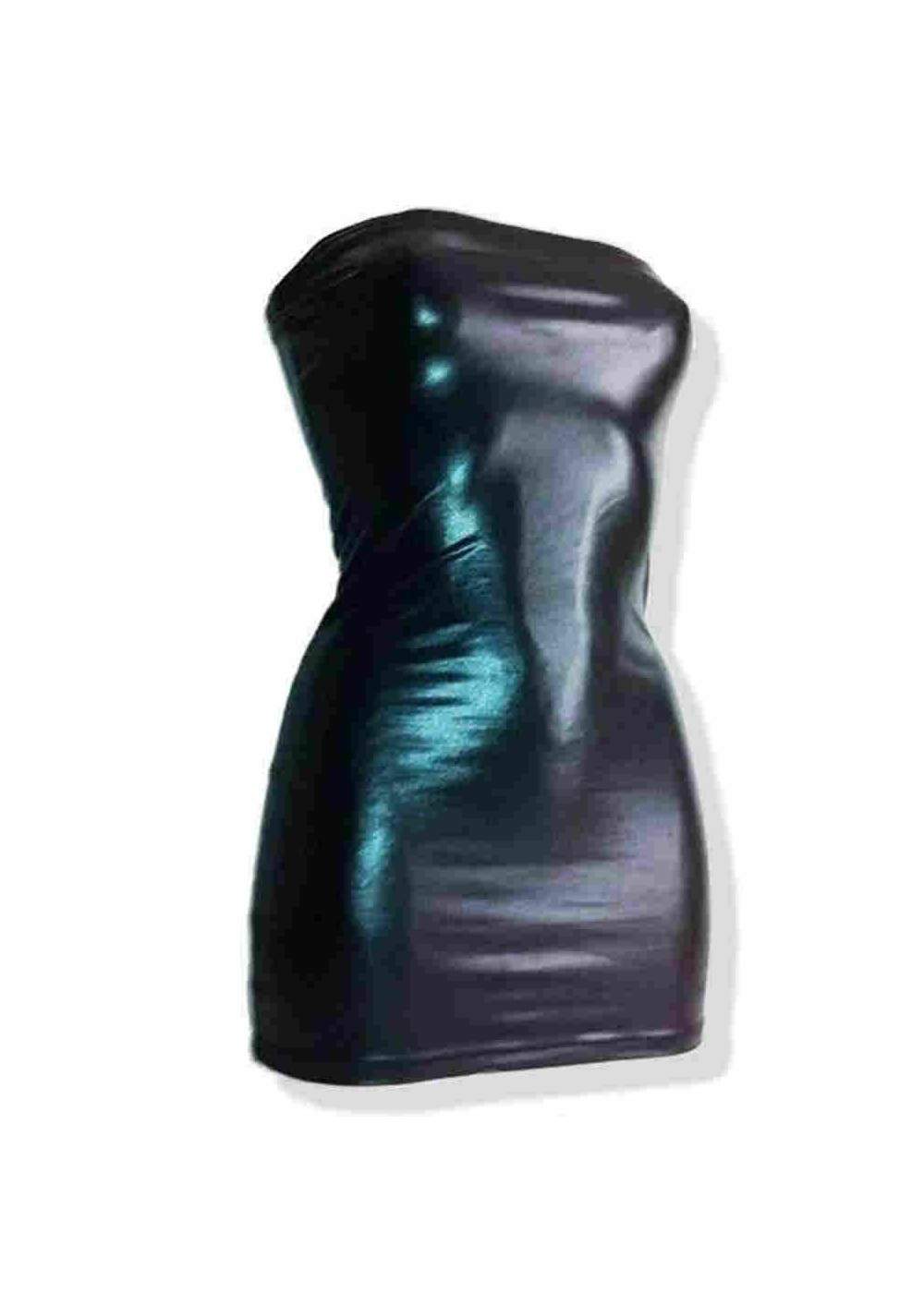Leather-look bandeau mini dress black