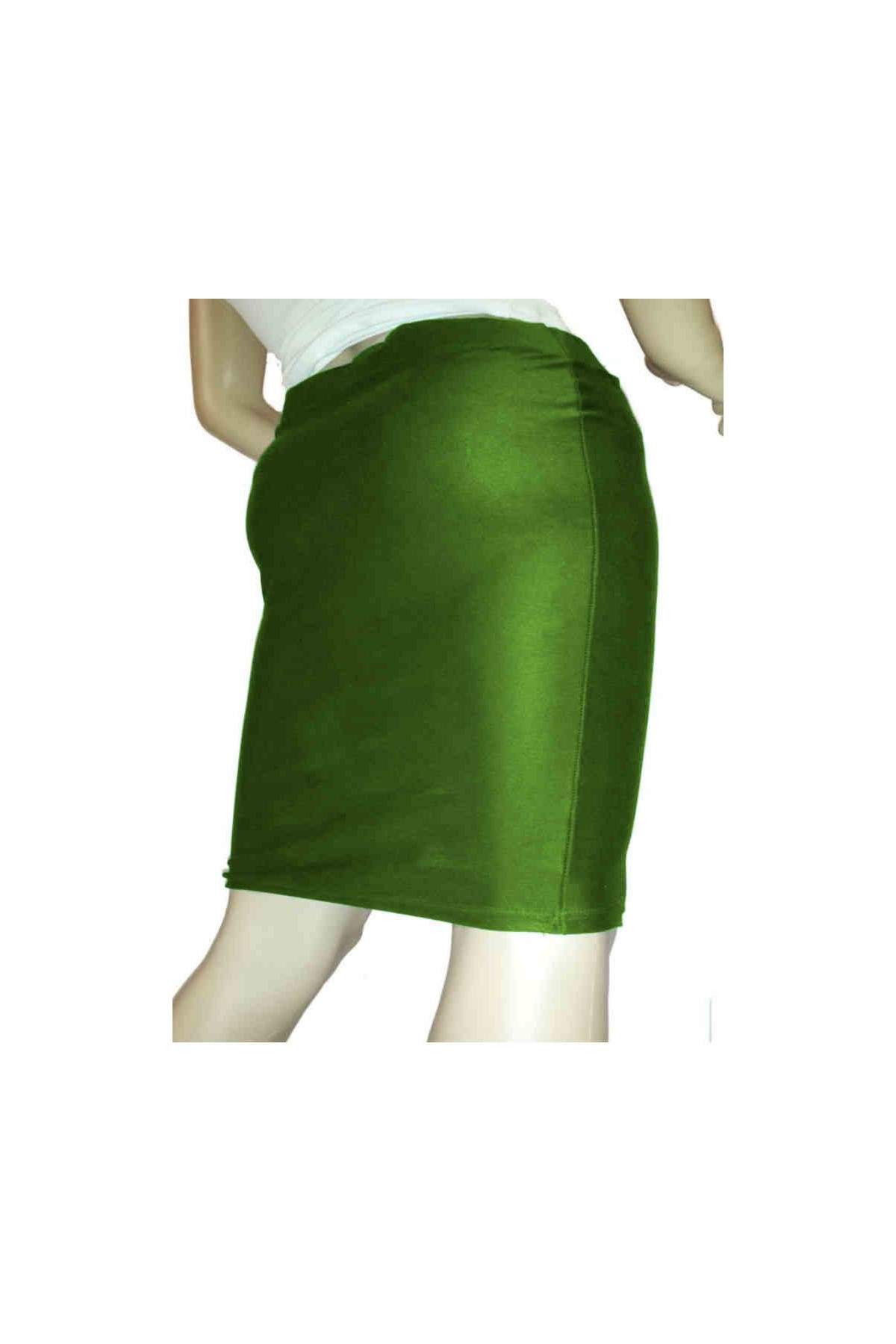 Falda lápiz elástica verde de algodón - Rabatt