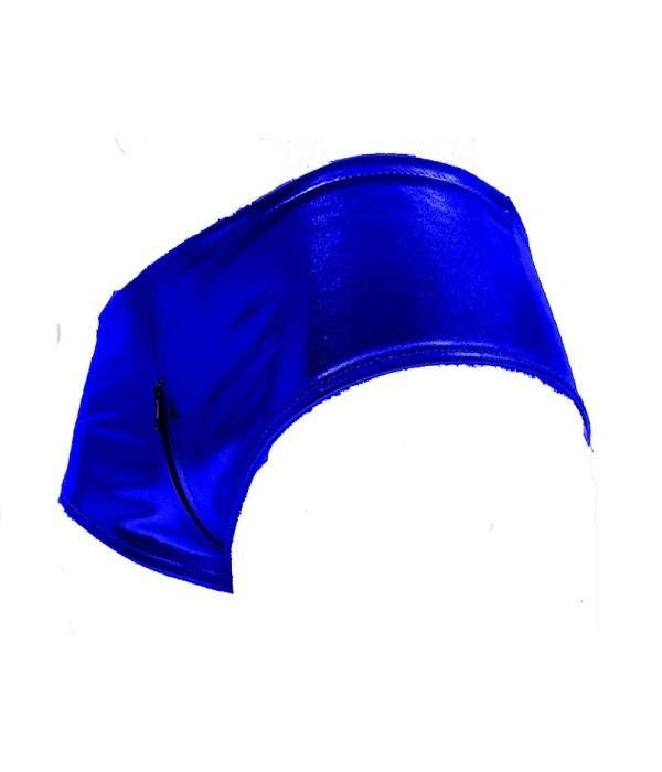 Leder-Optik Ouvert Hotpants blau mit Reißverschluss