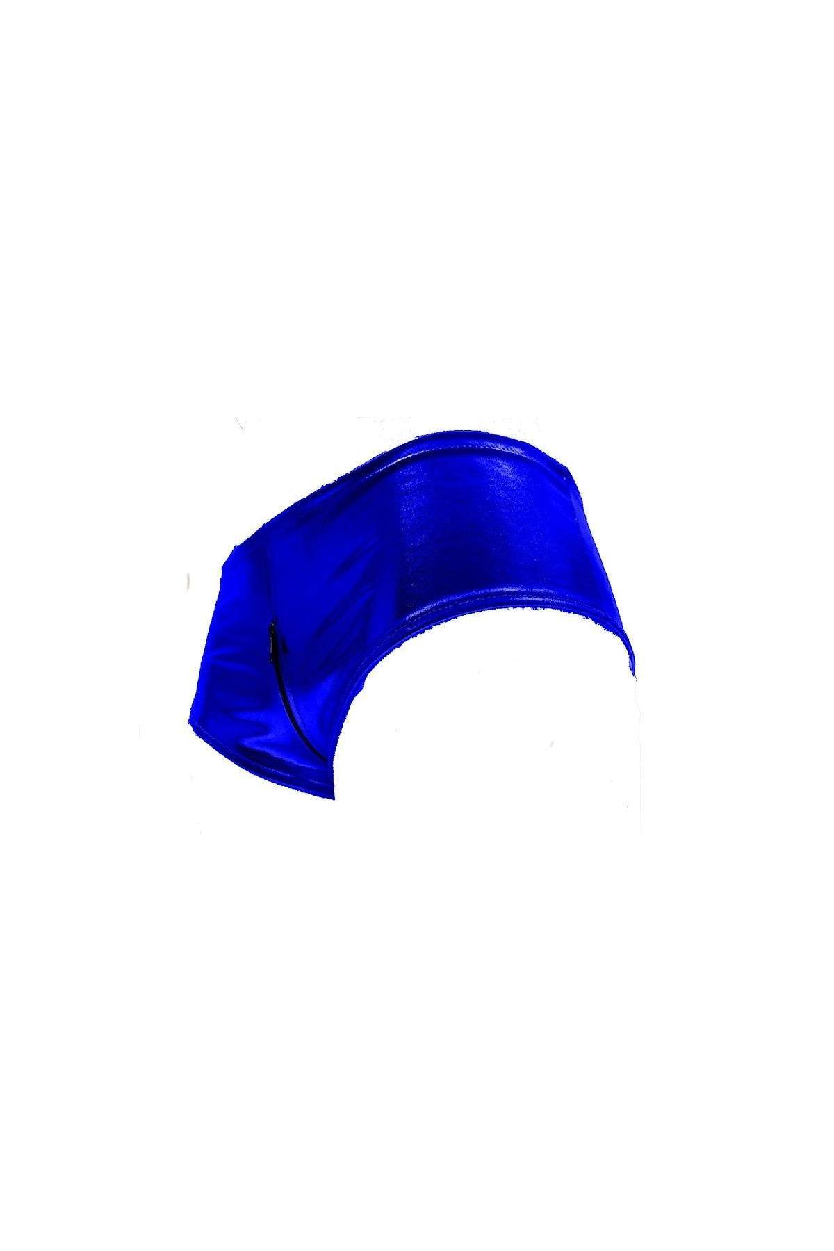 Leder-Optik Ouvert Hotpants blau mit Reißverschluss - 