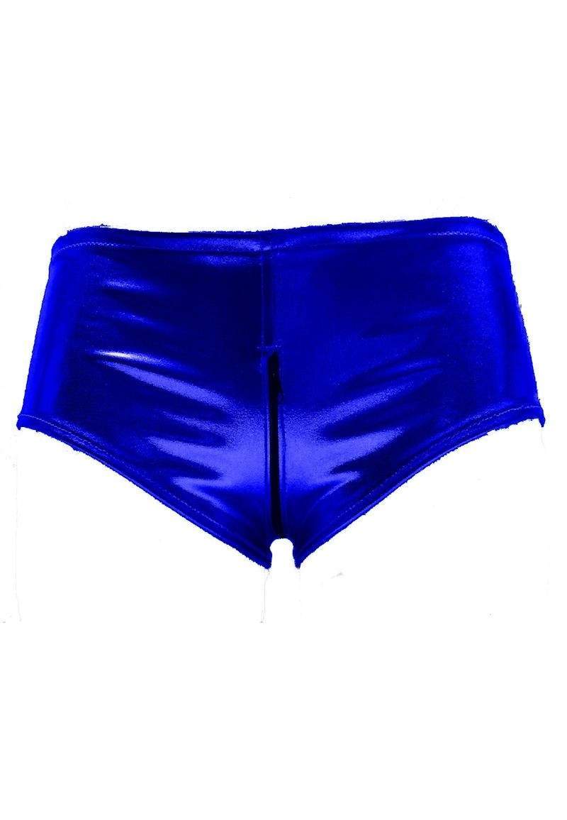 Ouvert Hotpants blau mit Reißverschluss in Deutschland produziert - 