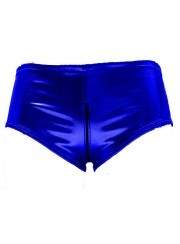 Leder-Optik Ouvert Hotpants blau mit Reißverschluss - 