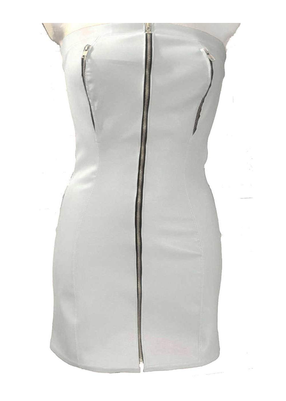 black week Save 15% White leather dress on breasts to open with zipper - 