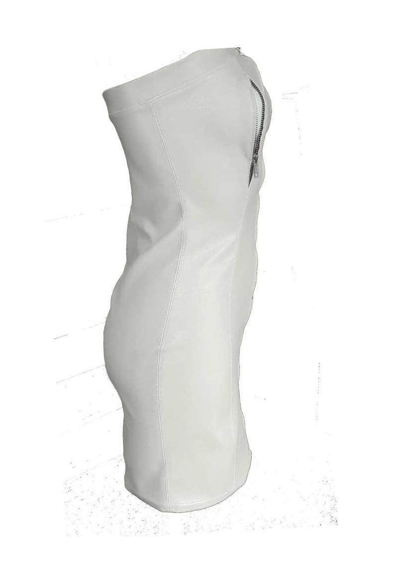 Vestido blanco de piel sintética con abertura oversize Haga su pedi... - 