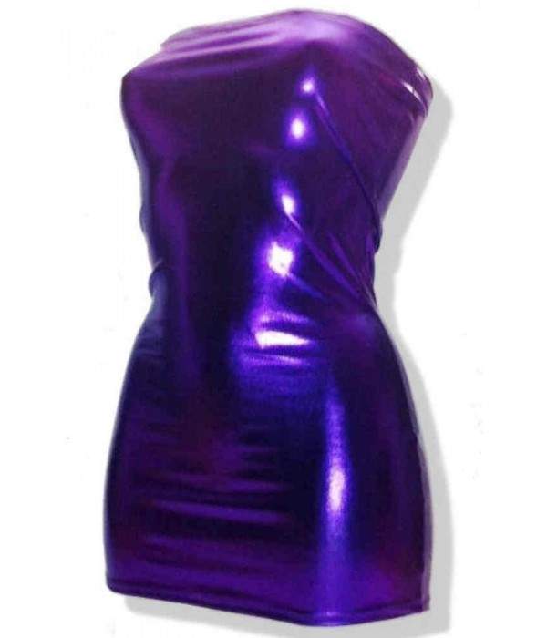 Vestido de cuero óptico Gogo Wetlook Bandeau efecto metálico púrpura