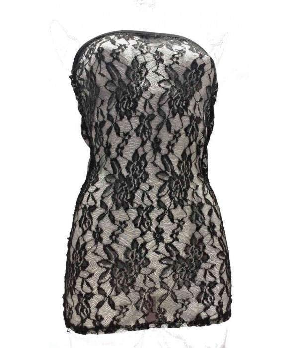 4370011844915 - Schwarzes Spitzen Bandeaukleid - 