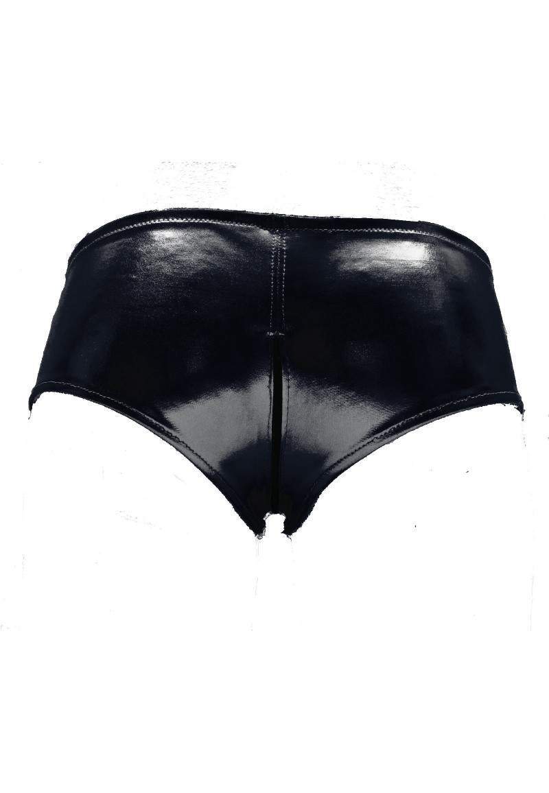 Leather look Ouvert Hotpants Black with zipper - 