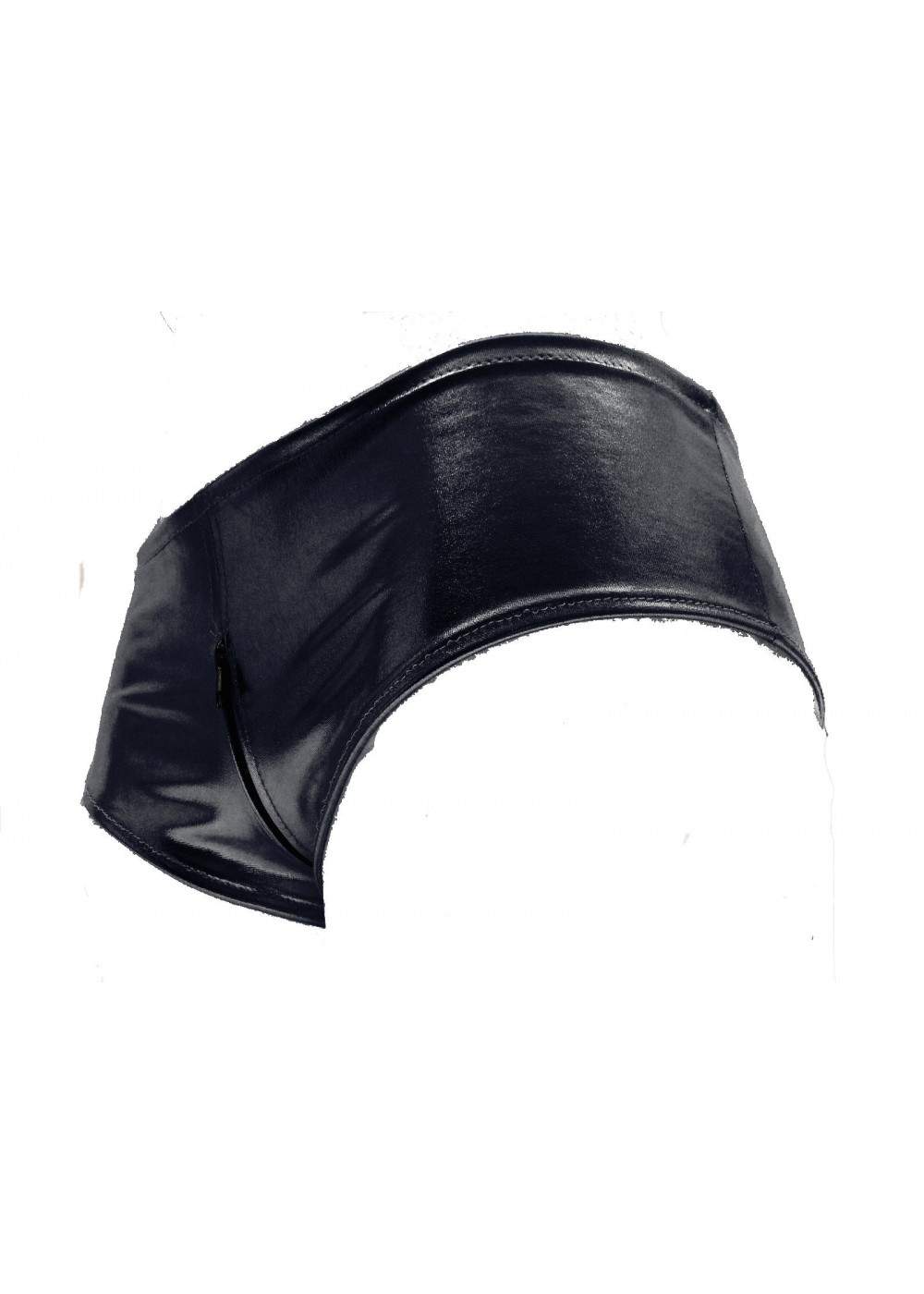 Leder-Optik Ouvert Hotpants Schwarz mit Reißverschluss - 