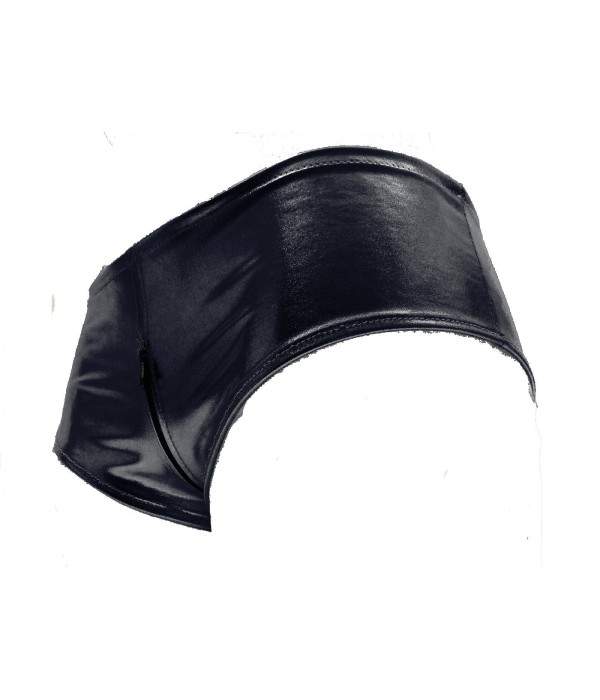 Leder-Optik Ouvert Hotpants Schwarz mit Reißverschluss