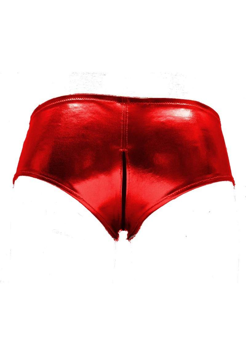 Leather look F.Girth red hot pants Ouvert with zipper - 
