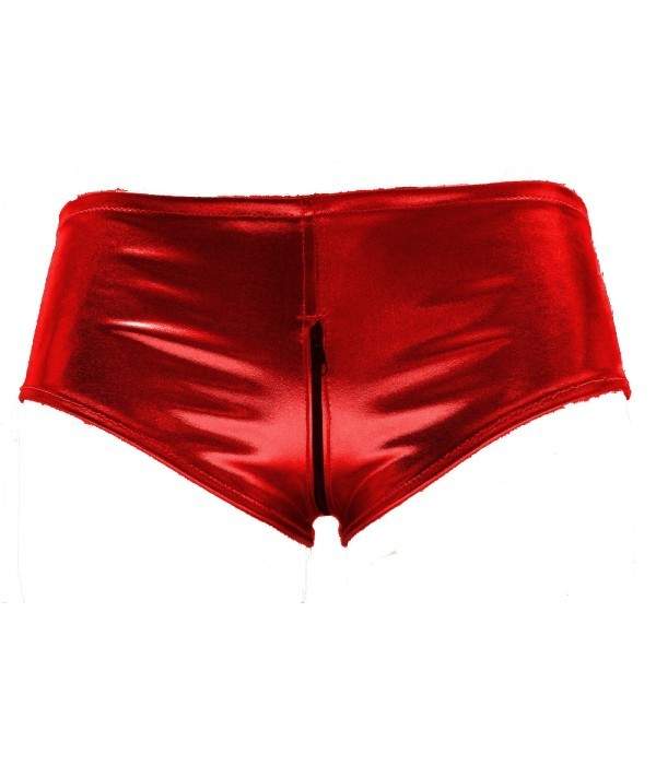 bargain Leather look F.Girth red hot pants Ouvert with zipper - Jetzt noch mehr sparen