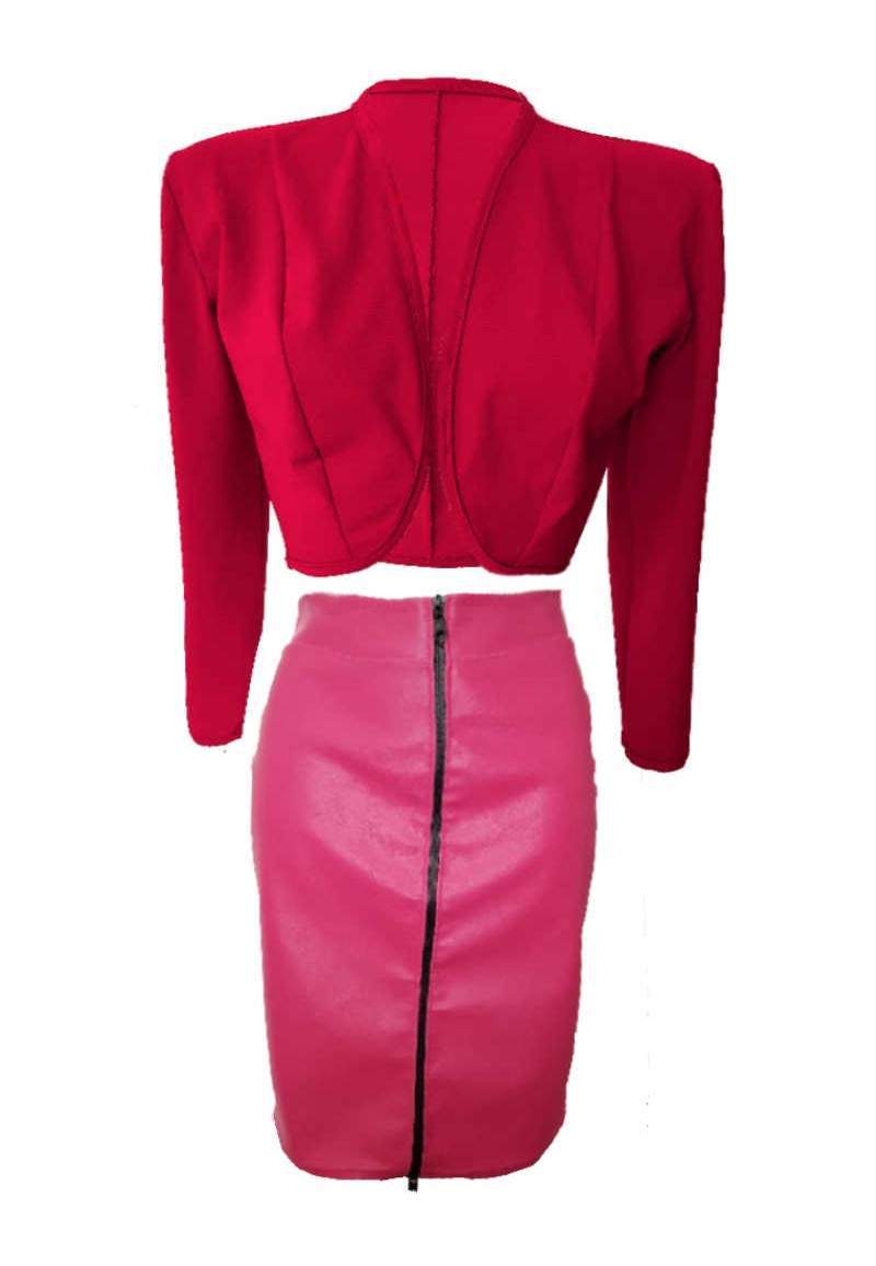 Pink faux leather skirt 2 double zipper produced in Germany -